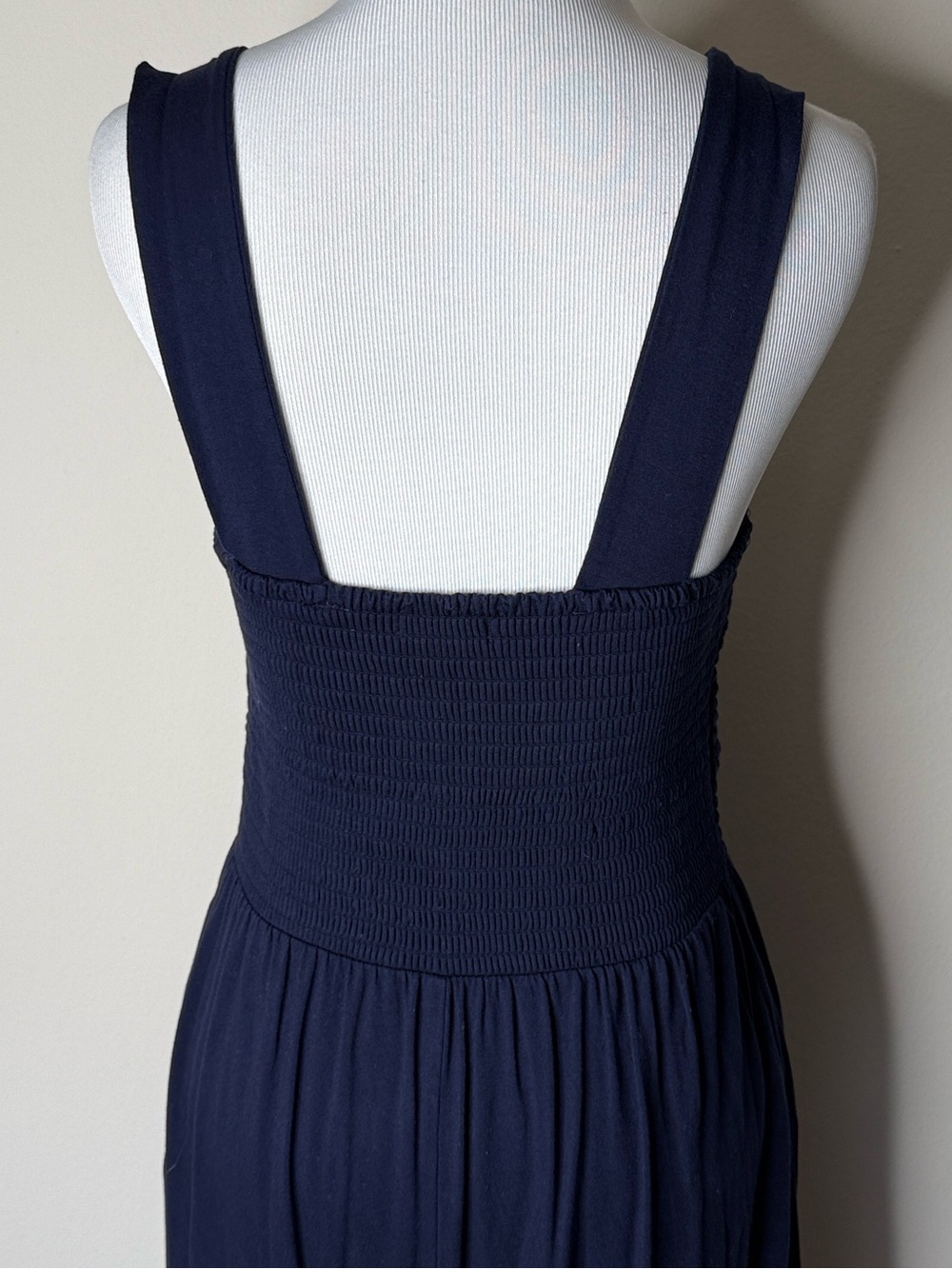 LOFT Navy Smocked Wide Leg Jumpsuit - Picture 7 of 8